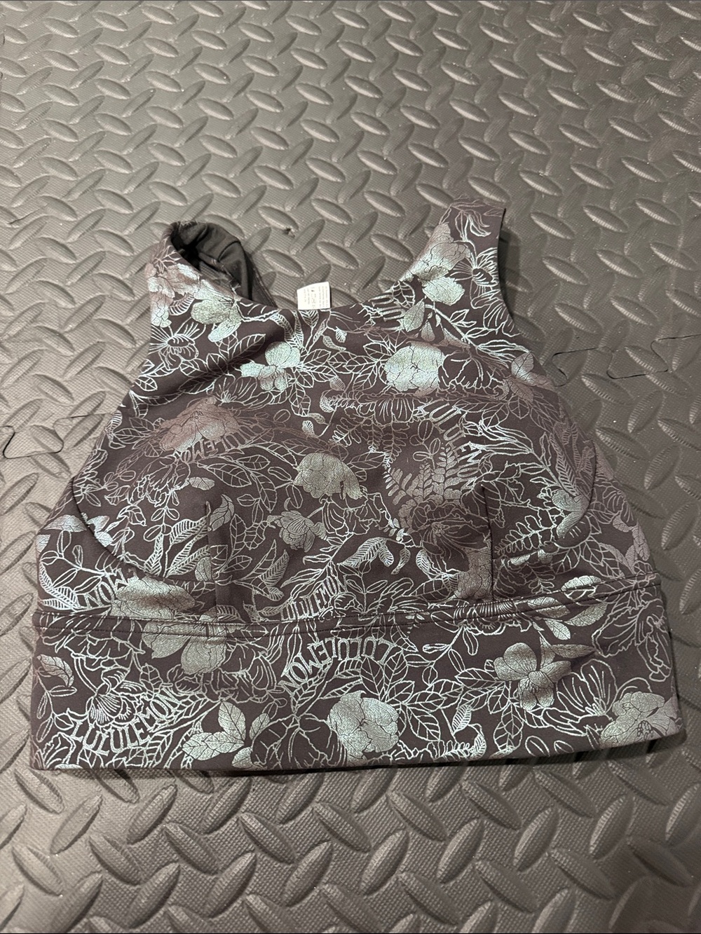 Floral Print Sports Bra in Black and Light Mint